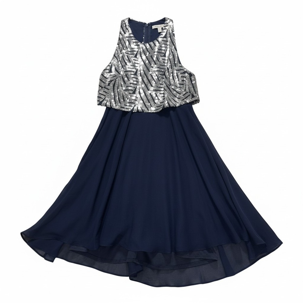 Speechless Womens 3 Navy Blue Silver Sequin Halter Fit & Flare Dress